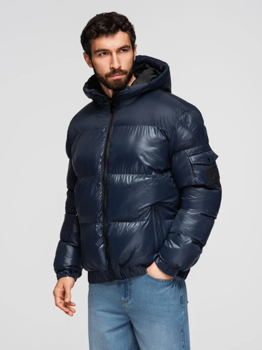 Zdjęcie produktu Ciepła kurtka męska puffer ze ściągaczami – granatowa V2 - Rozmiar: XXL Ombre Clothing