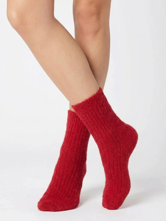 Zdjęcie produktu Ciepłe skarpetki damskie prążkowane z naturalnej bawełny - Angora F28 MARILYN