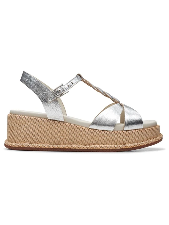 Zdjęcie produktu Clarks Skórzane sandały "Kimmei Twist" w kolorze srebrnym na koturnie rozmiar: 41