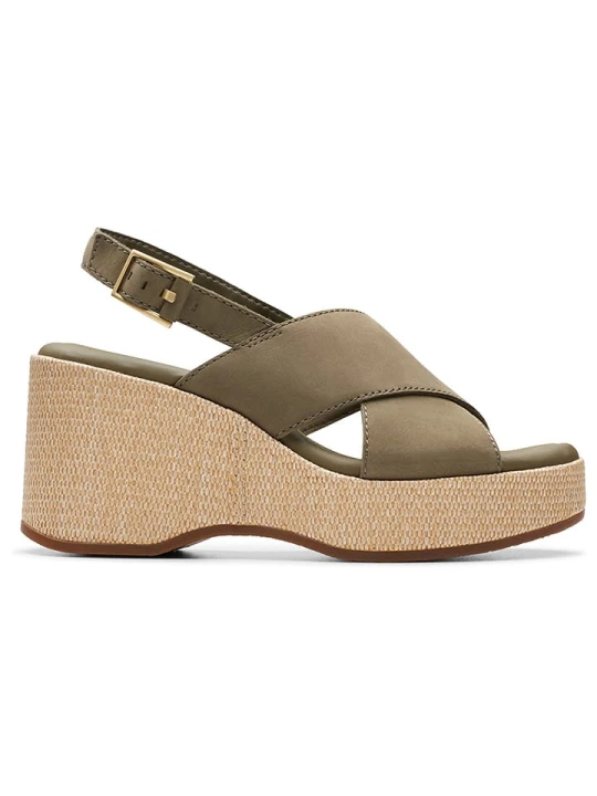 Zdjęcie produktu Clarks Skórzane sandały "Manon Wish" w kolorze khaki na koturnie rozmiar: 41, 5