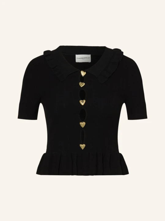 Zdjęcie produktu Claudie Pierlot Dzianinowa Koszulka Z Falbanami I Wycięciami schwarz CZARNY