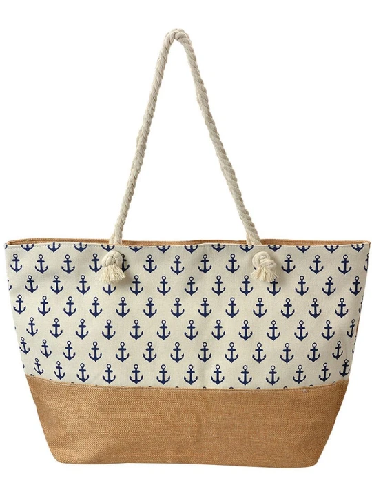 Zdjęcie produktu Clayre & Eef Shopper bag w kolorze jasnobrązowo-białym - 50 x 36 x 1 cm rozmiar: onesize