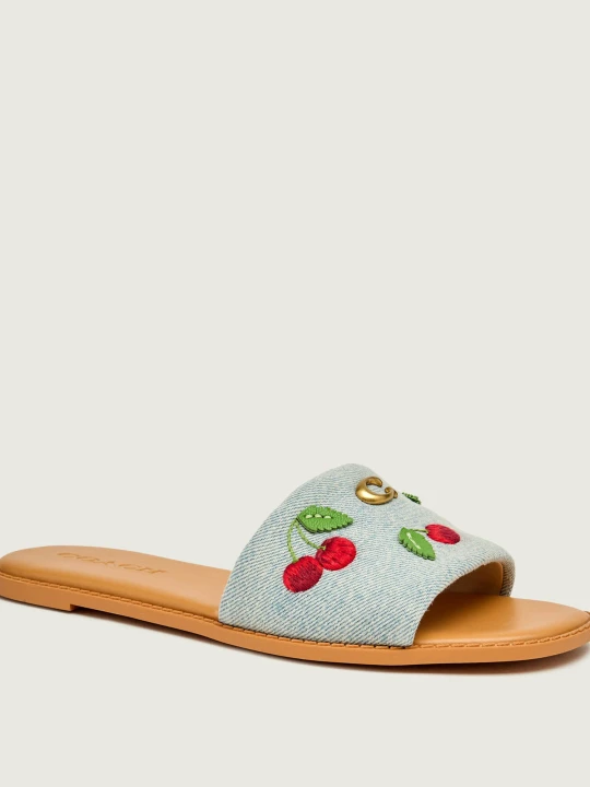 Zdjęcie produktu Coach Jeansowe klapki HOLLY | z dodatkiem skóry błękitny