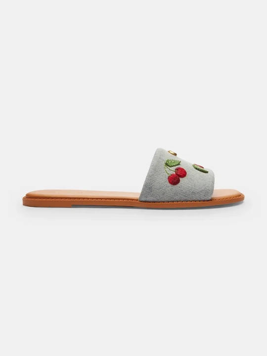 Zdjęcie produktu Coach klapki na płaskim obcasie damskie bawełniane Holly Denim Cherries Sandal niebieski