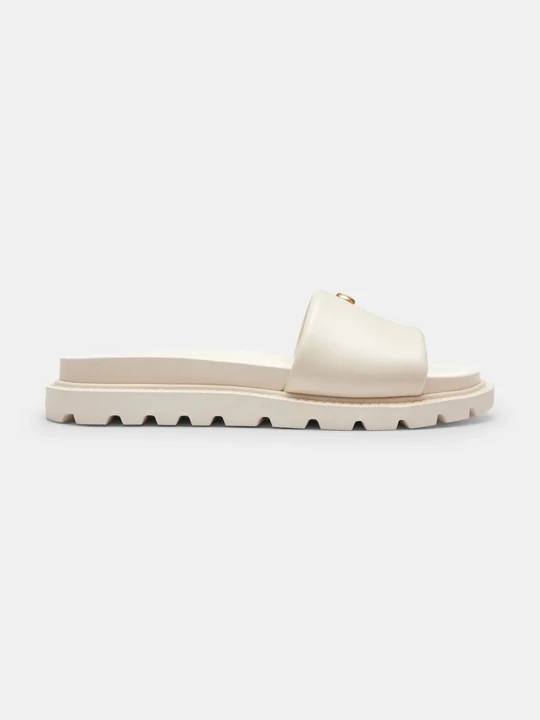 Zdjęcie produktu Coach klapki na płaskim obcasie damskie skórzane Brynn Leather Slide Sandal biały