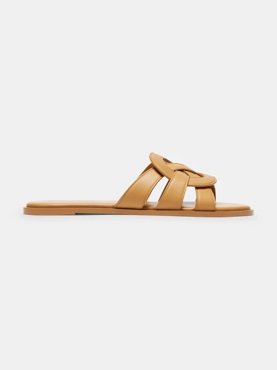 Zdjęcie produktu Coach klapki z odkrytymi palcami damskie skórzane Lena Leather Slide Sandal beżowy