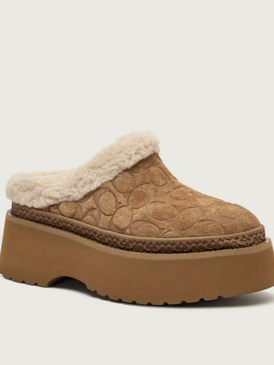 Zdjęcie produktu Coach Ocieplane mule Cecelia | shearling | zamsz | z dodatkiem wełny beżowy