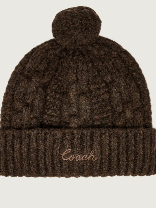 Zdjęcie produktu Coach Wełniana czapka Chain Cable brązowy