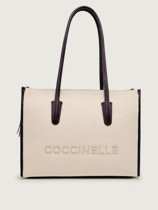 Zdjęcie produktu Coccinelle Lniana shopperka Coccinelle Myrtha | z dodatkiem skóry beżowy