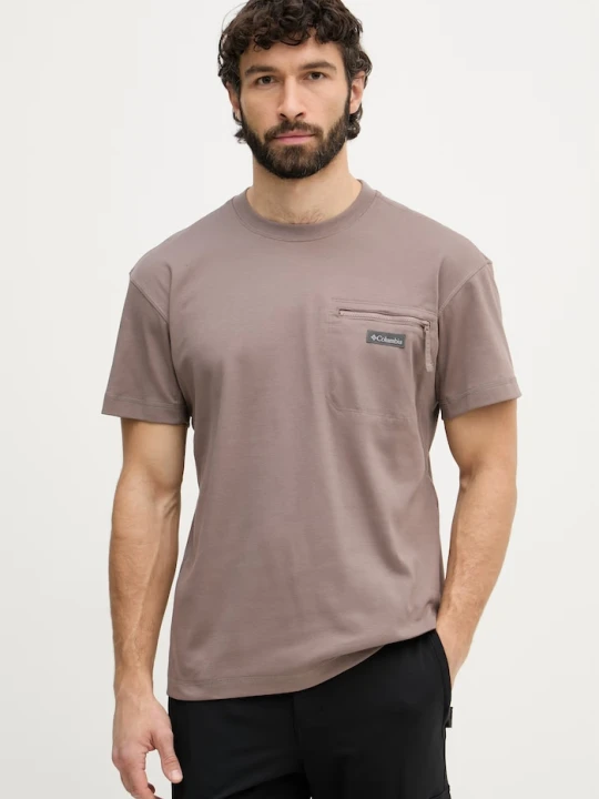 Zdjęcie produktu Columbia T-shirt trekkingowy męski z bawełną Echo Passage brązowy