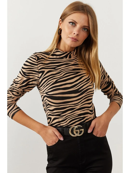 Zdjęcie produktu Cool and sexy Bluzka w kolorze jasnobrązowo-czarnym rozmiar: S