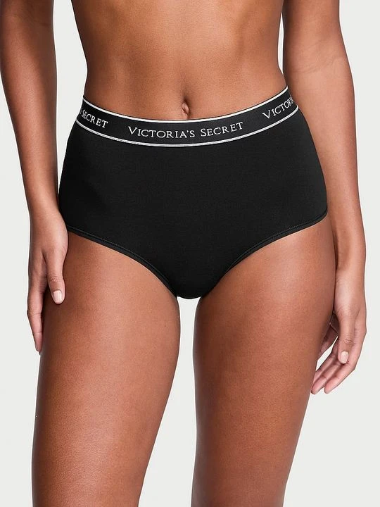 Zdjęcie produktu Cotton Majtki bawełniane figi z logo marki z wysokim stanem Victoria's Secret Czarny