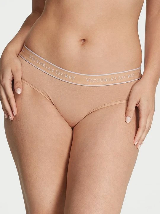 Zdjęcie produktu Cotton Majtki bawełniane z logo w talii Hiphugger Victoria's Secret Beżowy