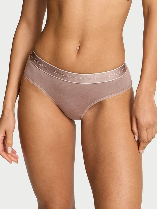 Zdjęcie produktu Cotton Majtki bawełniane z logo w talii Hiphugger Victoria's Secret Brązowy