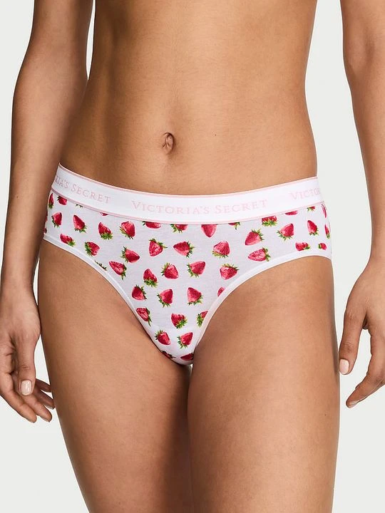 Zdjęcie produktu Cotton Majtki bawełniane z logo w talii Hiphugger Victoria's Secret Z nadrukiem