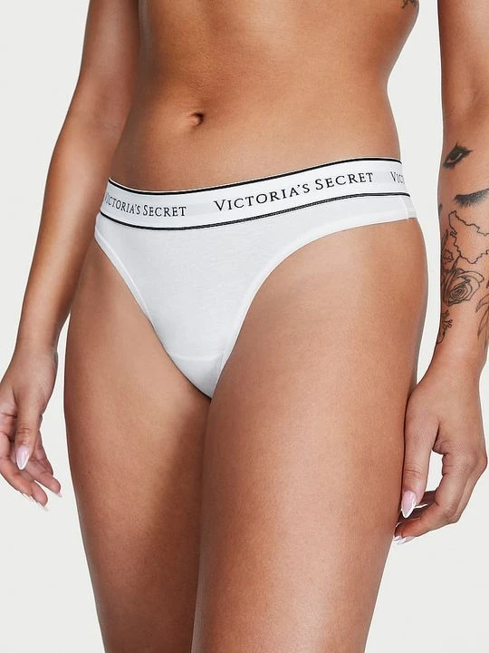 Zdjęcie produktu Cotton Stringi bawełniane z logo w talii Victoria's Secret Biały