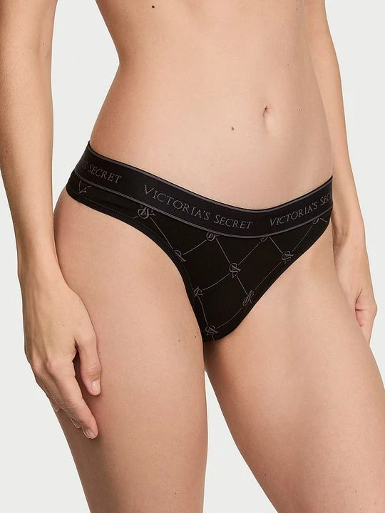 Zdjęcie produktu Cotton Stringi bawełniane z logo w talii Victoria's Secret Z nadrukiem