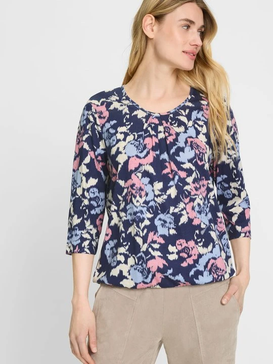 Zdjęcie produktu Cotton TENCEL™ Modal Granatowa bluzka damska Clara w kwiaty – Vintage Romance Olsen