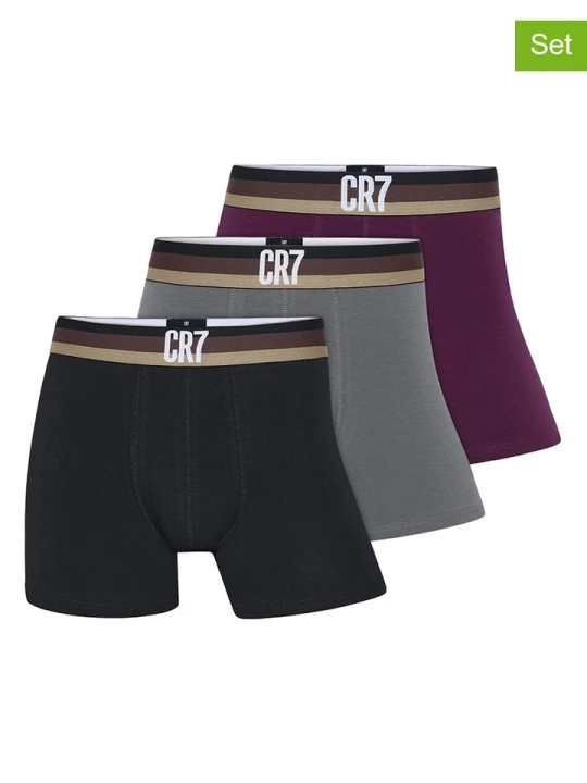 Zdjęcie produktu CR7 Bokserki (3 pary) w kolorze czarnym, szarym i fioletowym rozmiar: XXL