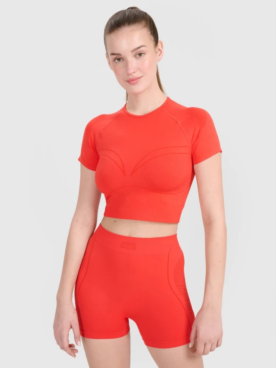 Zdjęcie produktu 4F Crop-top treningowy slim bezszwowy damski - czerwony M / L