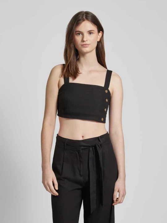 Zdjęcie produktu Crop top z mieszanki lnu i wiskozy model 'CARO' Only Czarny