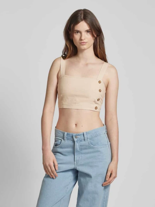 Zdjęcie produktu Crop top z mieszanki lnu i wiskozy model 'CARO' Only Piaskowy