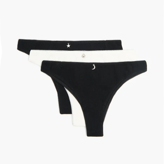 Zdjęcie produktu Cropp - 3 pack prążkowanych majtek z zawieszkami - kremowy
