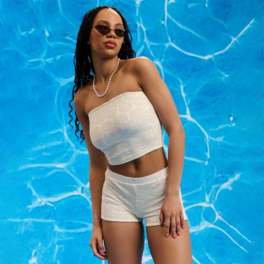 Zdjęcie produktu Cropp - Bandażowa góra od bikini w muszelki - kremowy