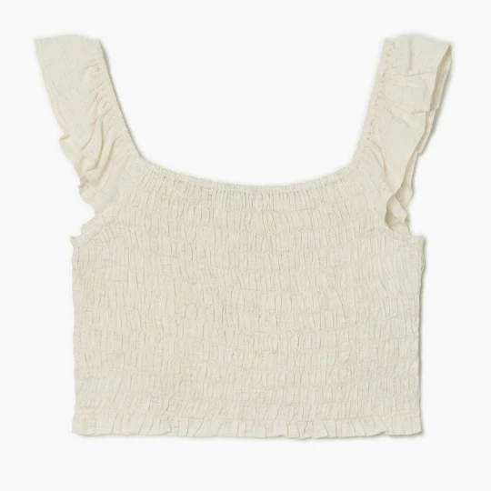 Zdjęcie produktu Cropp - Beżowy muślinowy top z lnem - beżowy