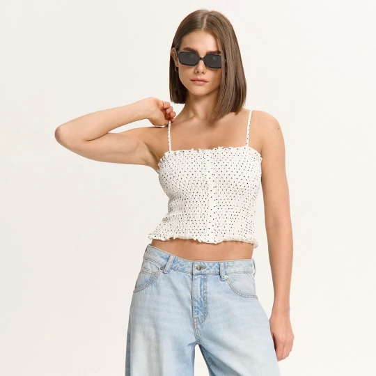 Zdjęcie produktu Cropp - Biały top w grochy - biały