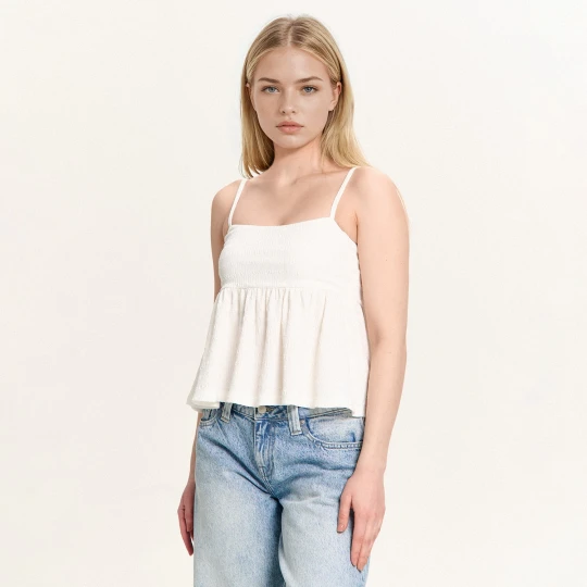 Zdjęcie produktu Cropp - Biały top z baskinką - biały