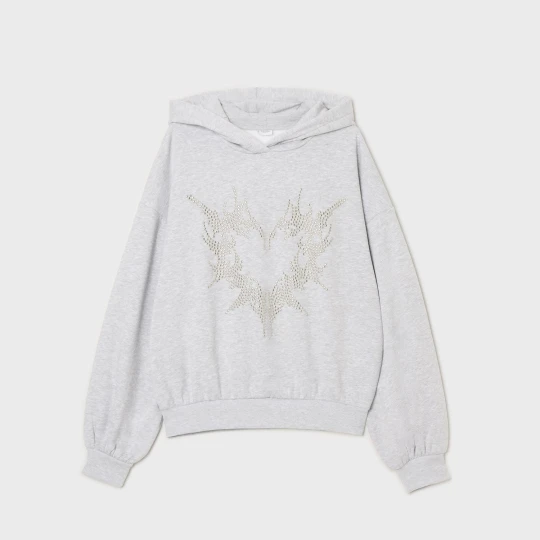 Zdjęcie produktu Cropp - Bluza hoodie z aplikacją w kształcie serca - jasny szary