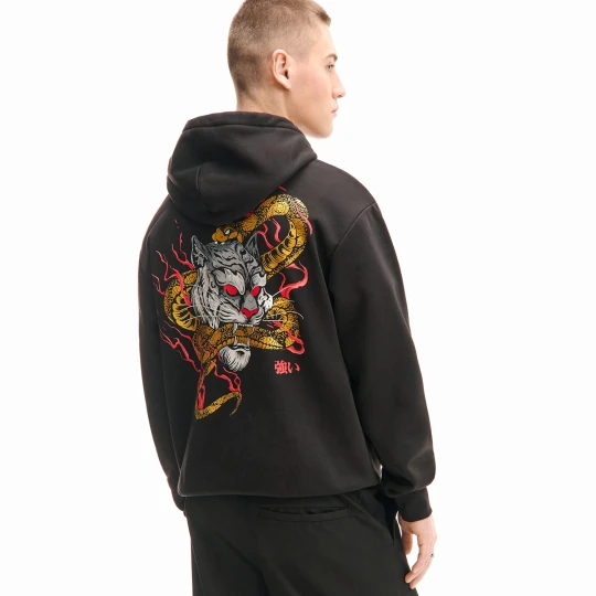 Zdjęcie produktu Cropp - Bluza hoodie z nadrukiem tygrysa i węża - czarny