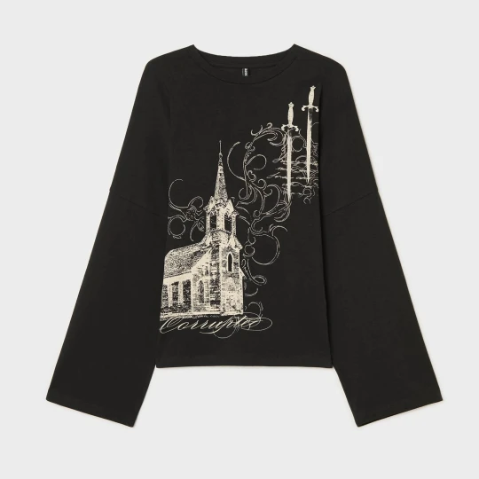 Zdjęcie produktu Cropp - Bluzka kimono z gotyckim motywem - czarny