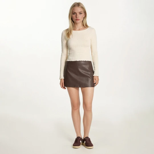 Zdjęcie produktu Cropp - Brązowa spódnica mini z imitacji skóry - brązowy