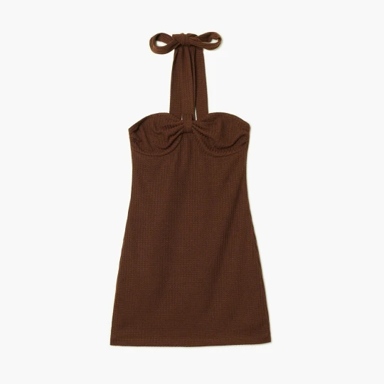 Zdjęcie produktu Cropp - Brązowa sukienka mini z wiązaniem na szyi - brązowy