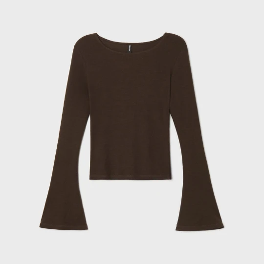 Zdjęcie produktu Cropp - Brązowy T-shirt longsleeve z rozszerzanymi rękawami - brązowy