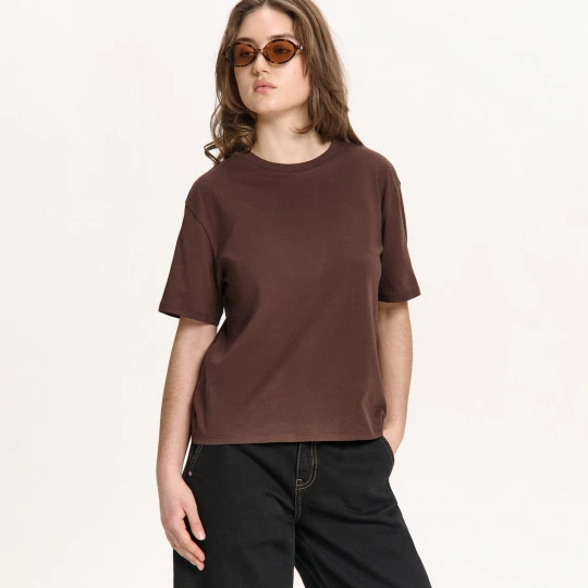 Zdjęcie produktu Cropp - Brązowy T-shirt regular z krótkim rękawem - brązowy