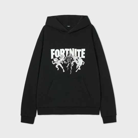 Zdjęcie produktu Cropp - Czarna bluza z kapturem i nadrukiem Fortnite - czarny
