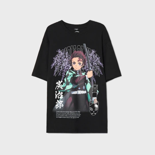 Zdjęcie produktu Cropp - Czarna koszulka Demon Slayer: Kimetsu no Yaiba - czarny