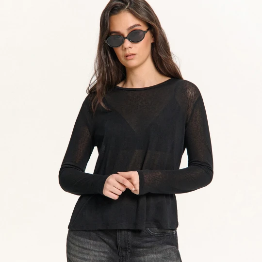 Zdjęcie produktu Cropp - Czarna koszulka longsleeve z wiskozą - czarny