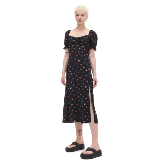Zdjęcie produktu Cropp - Czarna sukienka midi w kwiaty - czarny