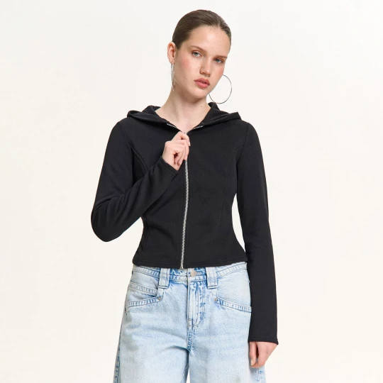 Zdjęcie produktu Cropp - Czarna zapinana bluza z kapturem - czarny