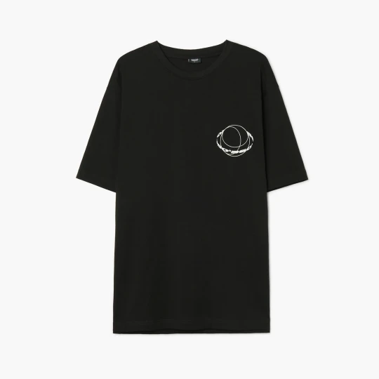 Zdjęcie produktu Cropp - Czarny T-shirt z motywem planety - czarny