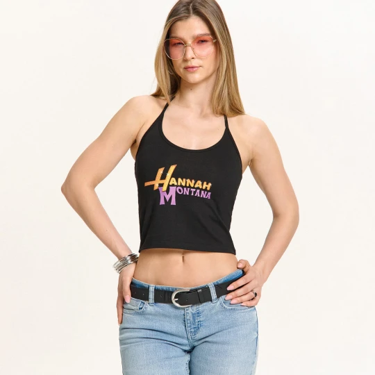 Zdjęcie produktu Cropp - Czarny top z wiązaniem Hannah Montana - czarny
