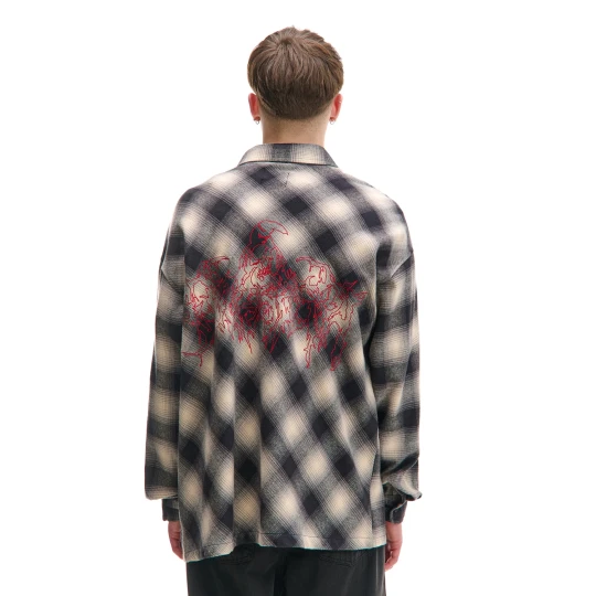 Zdjęcie produktu Cropp - Flanelowa koszula w kratę z haftami - czarny