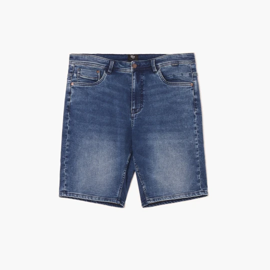 Zdjęcie produktu Cropp - Granatowe jeansowe szorty z efektem sprania - granatowy