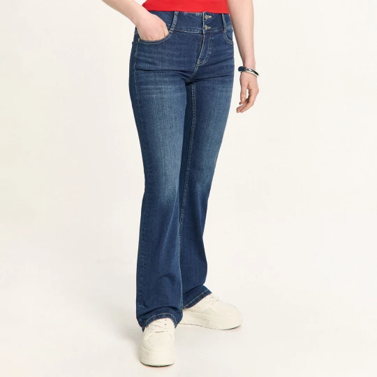 Zdjęcie produktu Cropp - Granatowe jeansy bootcut z efektem sprania - granatowy