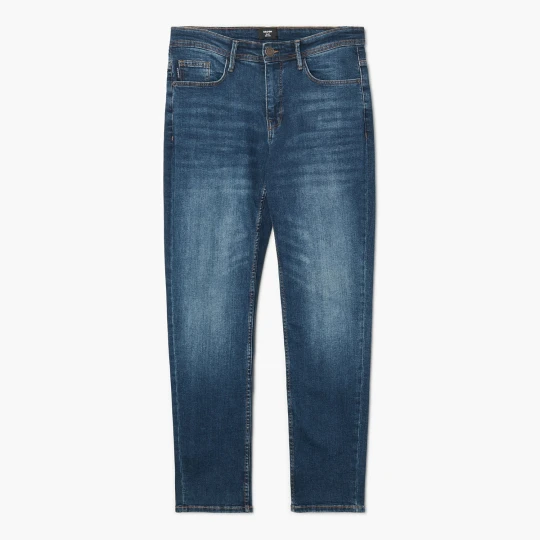 Zdjęcie produktu Cropp - Granatowe jeansy slim z efektem sprania - granatowy