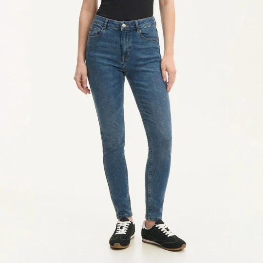 Zdjęcie produktu Cropp - Granatowe sprane jeansy skinny z kieszeniami TALL - niebieski